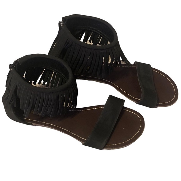 Anna Shoes - Anna Black Fringe Open Toe Sandal Size 7